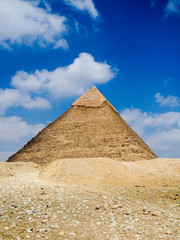 Ancient pyramid of Giza in the desert outside of Cairo Egypt.