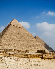 Fototapeta na wymiar Ancient pyramid of Giza in the desert outside of Cairo Egypt.