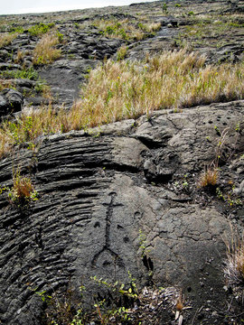 Hawaiian petroglyphs at Pu'u Loa in Volcanoes National Park.
