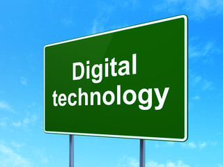 Data concept: Digital Technology on road sign background