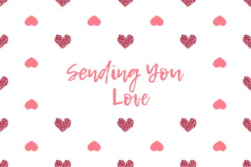 Valentine greeting card with text and pink hearts