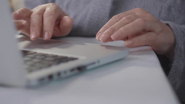 Close-up of female hands on the laptop keyboard