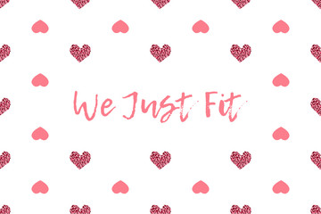 Valentine greeting card with text and pink hearts