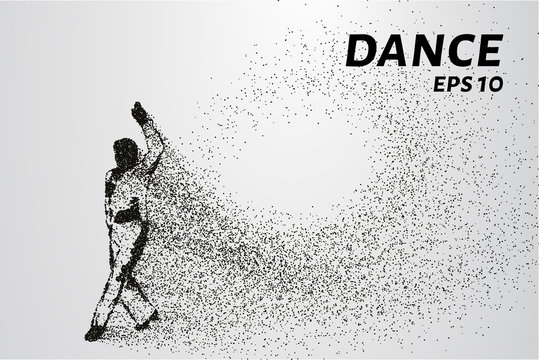Dance of the particles. Dancer silhouette consists of circles and points. Vector illustration