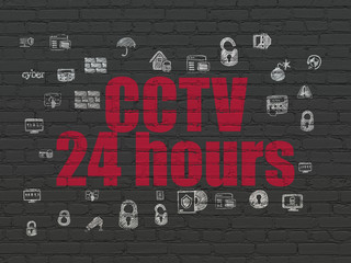 Safety concept: CCTV 24 hours on wall background