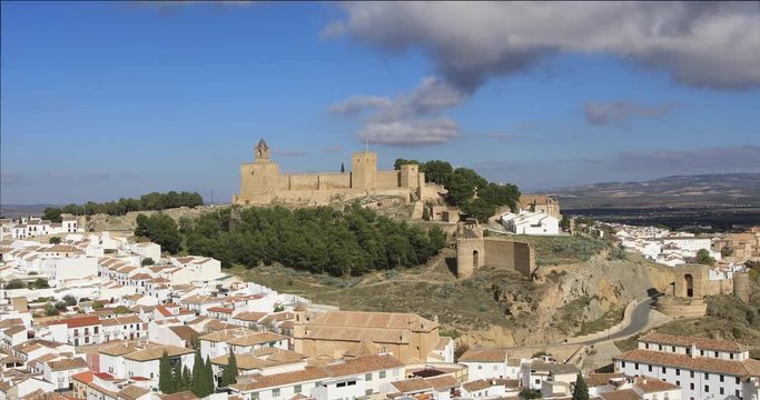 Zoom in view on Alcazaba fortress in Antequera, Andalusia, Spain
