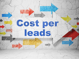 Business concept: arrow with Cost Per Leads on grunge wall background
