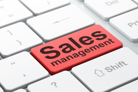 Advertising concept: Sales Management on computer keyboard background