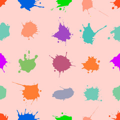 Vector seamless pattern with inc splash, blots, smudge and brush strokes. Grunge template for web background, prints, wallpaper, surface, wrapping, elements for design.
