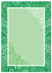 Ornate rectangular color doodle frame and decorative pattern, A4 page proportions. 