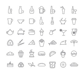 Icons with different drinks and food.