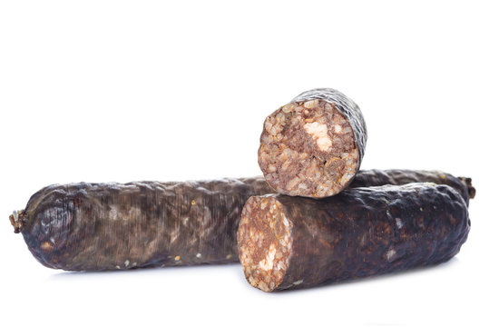 Morcillas de arroz procedentes de Sotopalacios en Burgos, comida tradicional espa&ntilde;ola en forma de salchichas y embutidos