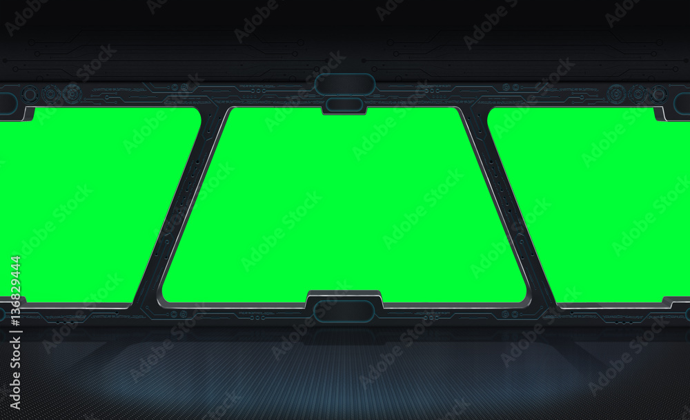 Poster futuristic space station window 3d rendering