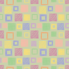 Seamless vector geometrical pattern with rhombus, squares. endless background with hand drawn textured geometric figures. Pastel Graphic illustration Template for wrapping, web backgrounds, wallpaper