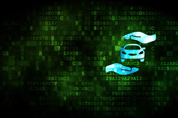 Insurance concept: Car And Palm on digital background