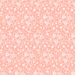 Seamless vector hand drawn floral pattern. background with flowers, leaves. Decorative cute graphic line drawing illustration Print for wrapping, background, fabric, decor, textile surface