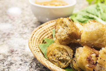 Fried spring rolls in Vietnamese food restaurant