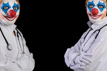 clown on a black background in the doctor's clothes
