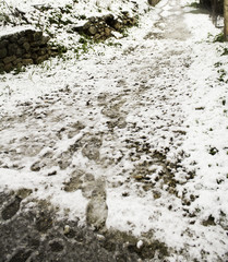 Footprints feet snow