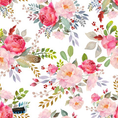 Watercolor roses floral pattern