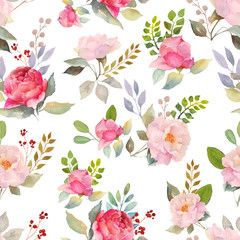 Watercolor roses floral pattern - 136830875