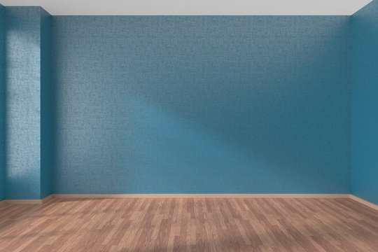 Blue empty room with parquet floor