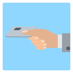 Hand holds credit card. Vector illustration flat style.
