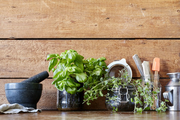 stylish kitchen decoration with herbs