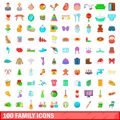 Fototapeta premium 100 family icons set, cartoon style