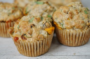 Homemade corn, cheese and spinach savory muffins