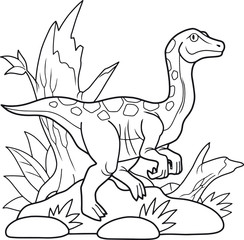 cartoon dinosaur gallimimus went for a walk