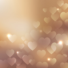 Background with beige hearts on bronze background. Vector design for your Valentine's Day cards, flyers, brochures, posters, banners etc. Vector holiday design