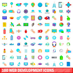 100 web development icons set, cartoon style