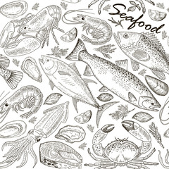 Seafood set seamless pattern