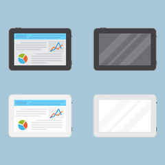 Set of tablets with blank screen and with some information on a display. Mockup tablet.