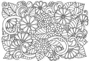 Foto op Canvas Doodle floral pattern in black and white. Page for coloring book © miluwa