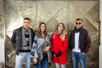 Two young couples are having good time together