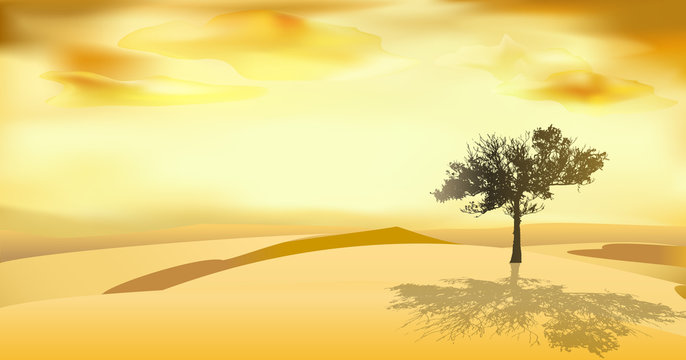 desert landscape vector art illustration background of dunes and