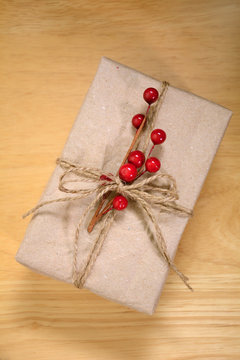 Brown paper package tied with string