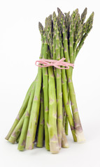 Fresh raw bundled asparagus. isolated.