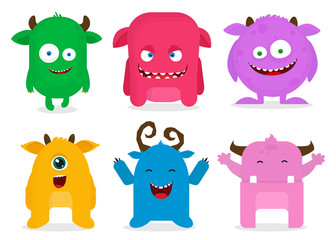 Cute monsters set, cartoon animation. Vector illustration, flat design.
