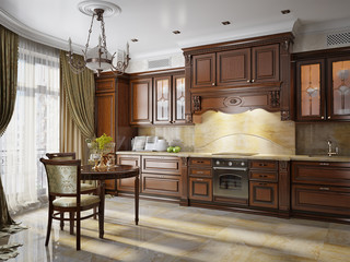 Kitchen interior in classic style. 3d rendering - 136836801