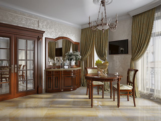 Kitchen interior in classic style. 3d rendering