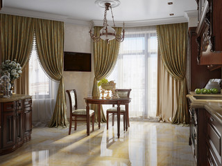 Kitchen interior in classic style. 3d rendering