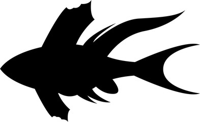 Cartoon Tropical Fish in Silhouette