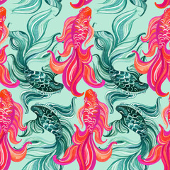 Obraz premium Watercolor asian goldfishes