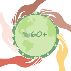 Earth Hour concept. Hands saving green planet in the form of clocks