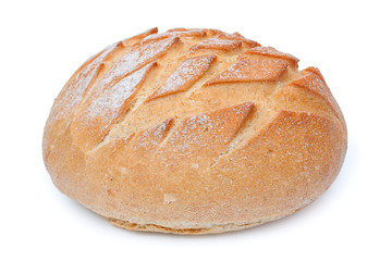 Traditional homemade french round bread isolated on a white back