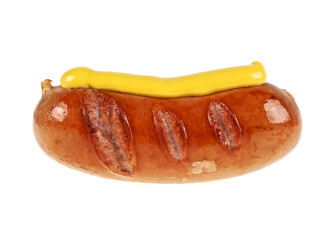 Grilled sausage and mustard isolated on a white background