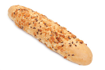 Spicy bun sprinkled with sesame seeds isolated on white